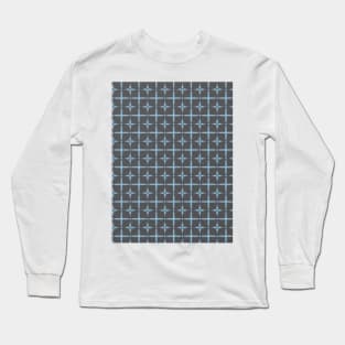 Indigo ethnic shibori pattern stars and squares Long Sleeve T-Shirt